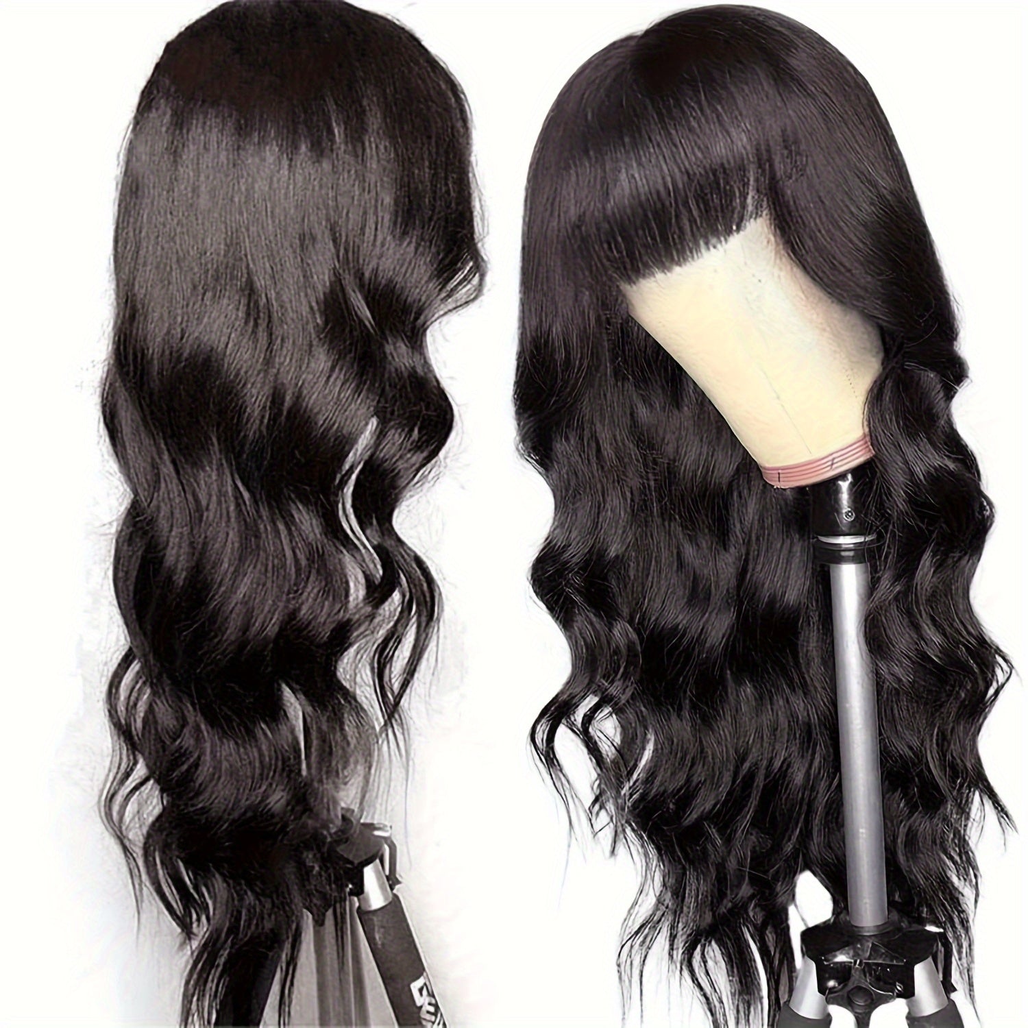 Body Wave Wigs with Bangs 100% Human Hair Wigs for Women None Lace Front Wigs 200%Density Brazilian Virgin Hair Glueless Machine Made Wig Human Hair Wigs with Bangs Natural Color
